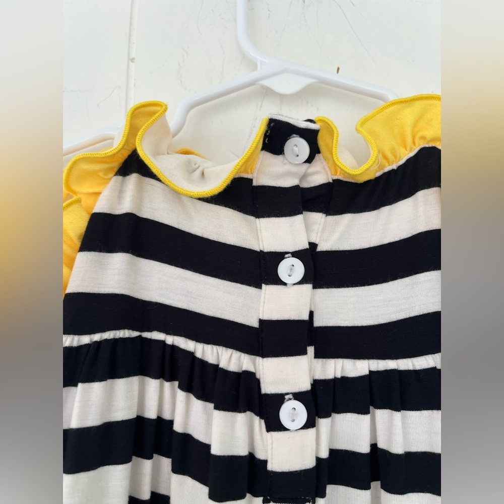Awe Smocks Star Wats Smocked Stripe Black & White Bubble 1 Piece Yellow Ruffles - Picture 13 of 14